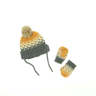 Zara szürke/sárga kötött sapka és kesztyű