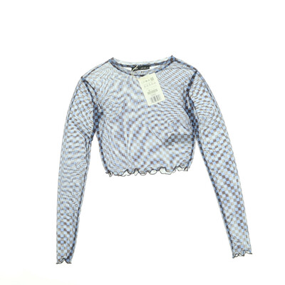 Pill & Bear kék/barna áttetsző hosszú ujjú crop felső