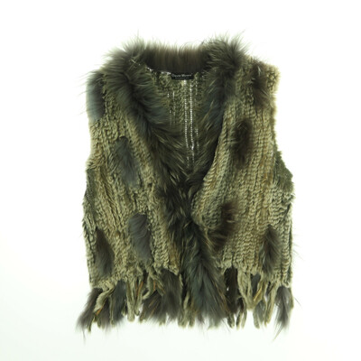 David Moore Exquisit khaki/fehér/szürke  szőrme mellény