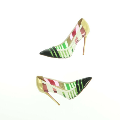 Christian Louboutin fehér%fekete/arany magassarkú cipő